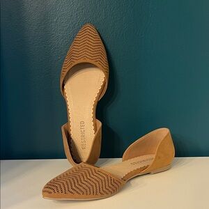 Restricted Tan Suede Pointed-Toe D'Orsay Flats